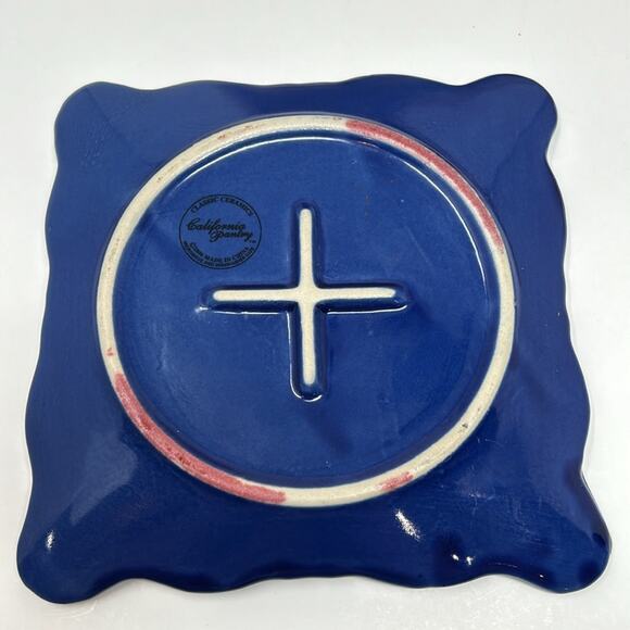 California Pantry Blue Cheese Plate Trivet Ceramic Microwave Safe 6" Square 2009 - Picture 3 of 6